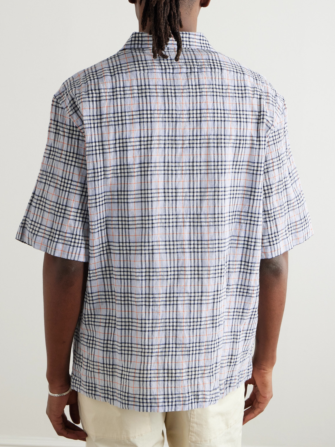 BARENA VENEZIA SOLANA CAMP-COLLAR CHECKED COTTON AND WOOL-BLEND SEERSUCKER SHIRT 