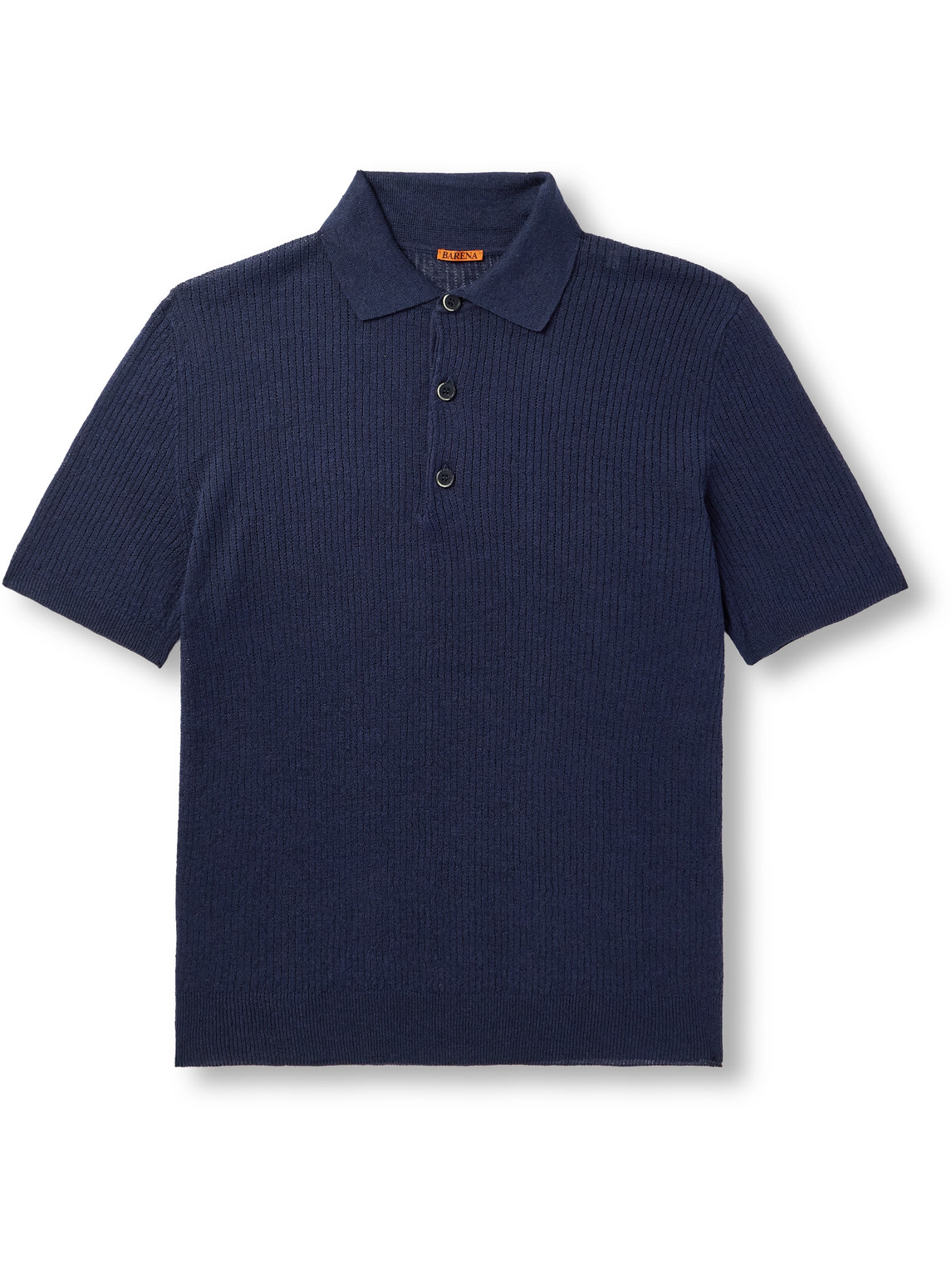 Shop Barena Venezia Marco Slim-fit Ribbed Linen And Cotton-blend Polo Shirt In Blue