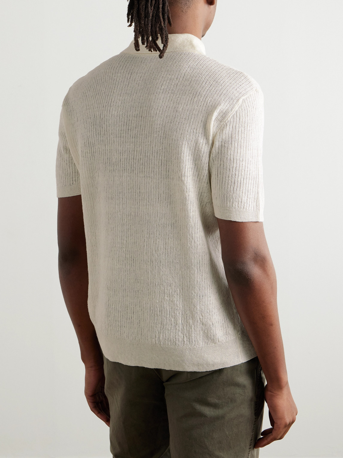 Shop Barena Venezia Marco Slim-fit Ribbed Linen And Cotton-blend Polo Shirt In Neutrals