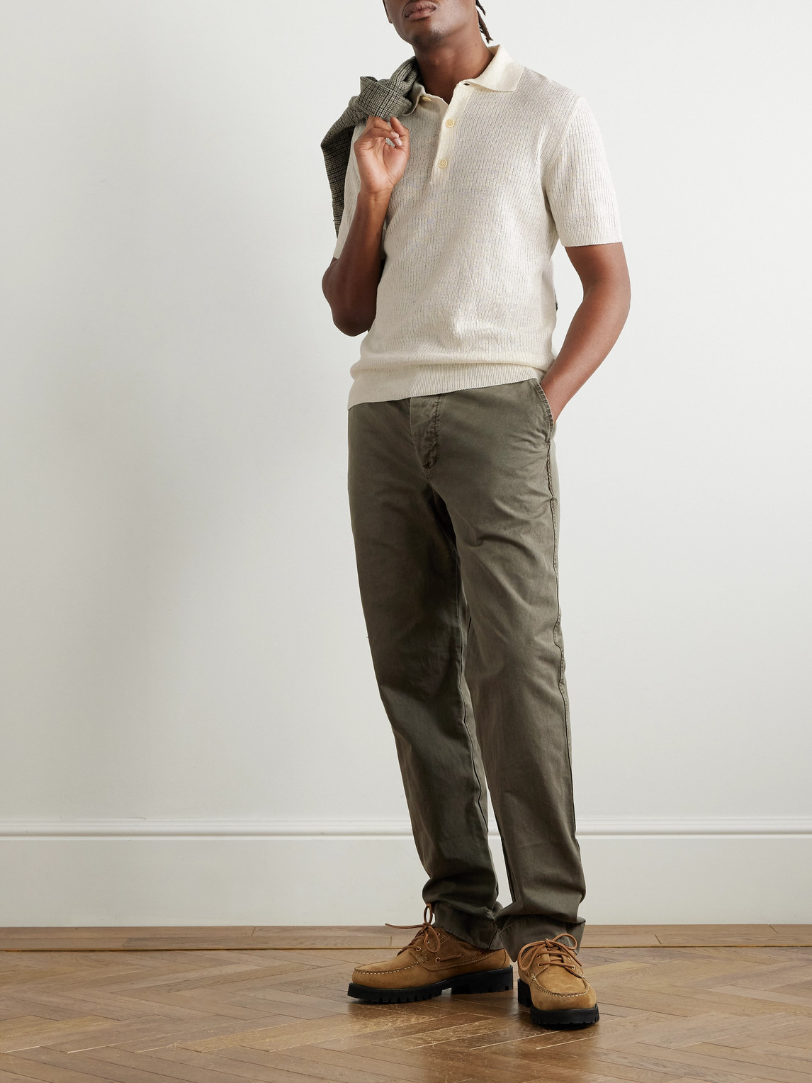BARENA VENEZIA MARCO SLIM-FIT RIBBED LINEN AND COTTON-BLEND POLO SHIRT 