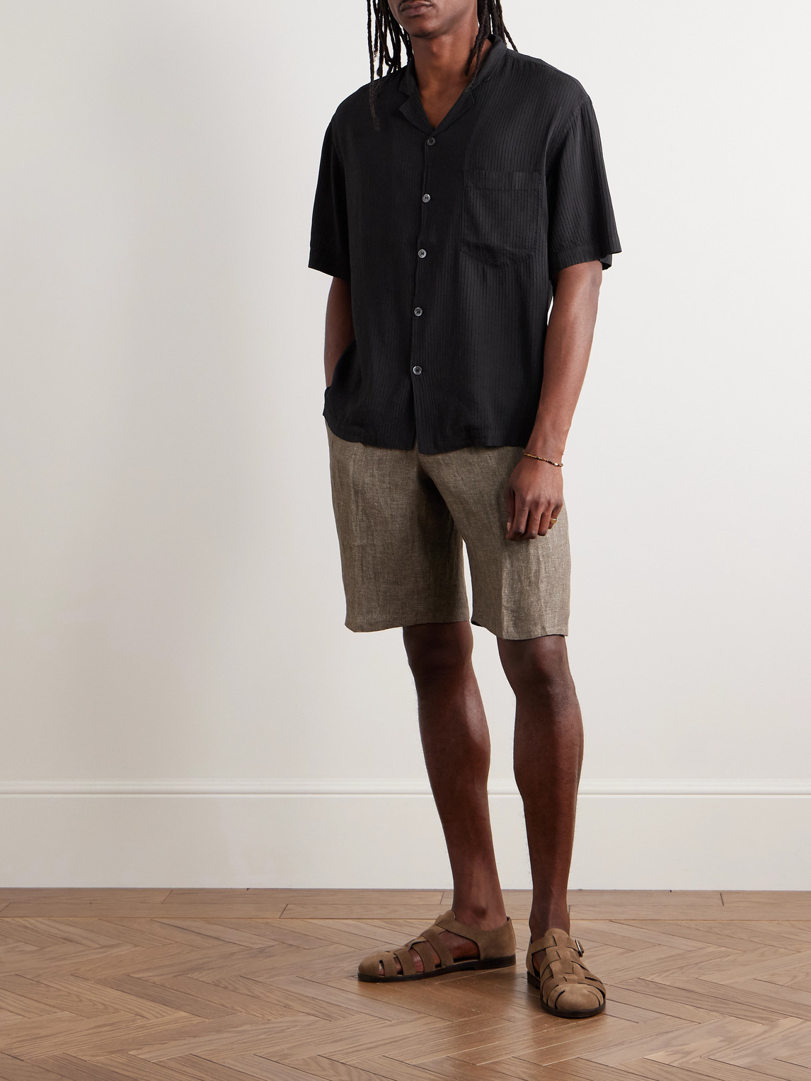 Shop Barena Venezia Bagolo Grao Camp-collar Ribbed Woven Shirt In Black