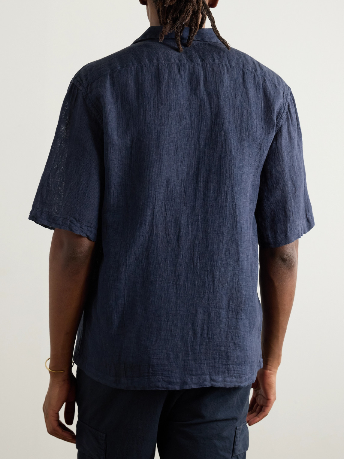 Shop Barena Venezia Solana Camp-collar Linen And Cotton-blend Gauze Shirt In Blue