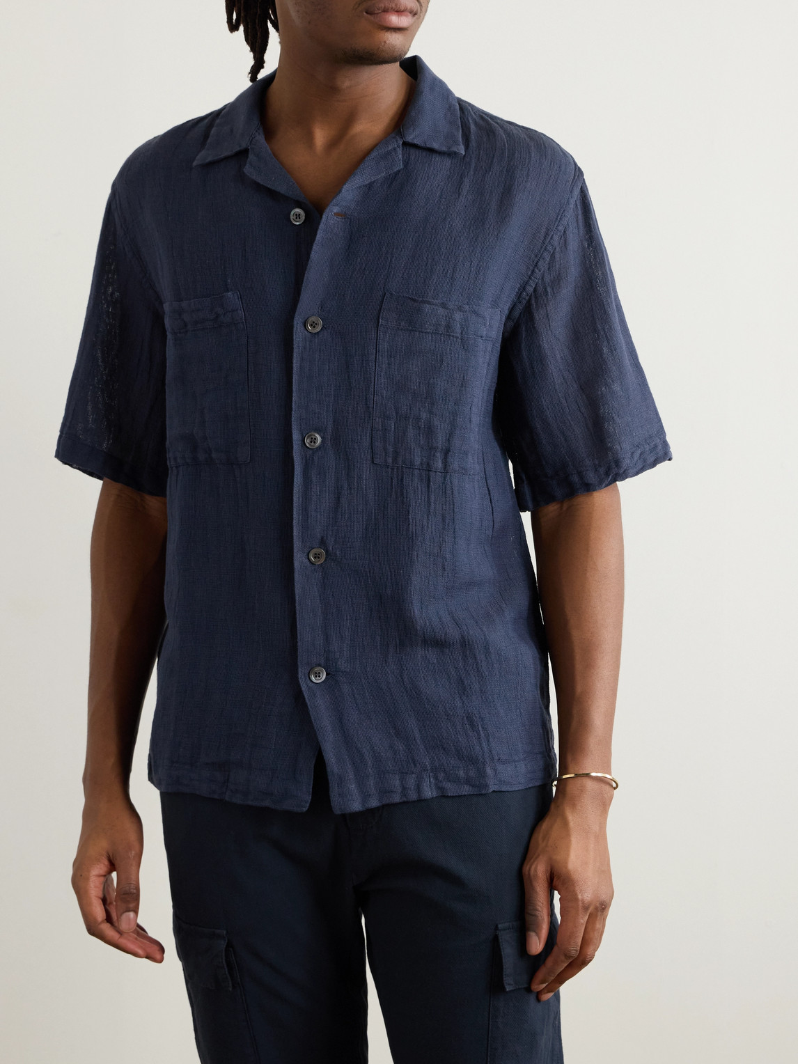Shop Barena Venezia Solana Camp-collar Linen And Cotton-blend Gauze Shirt In Blue