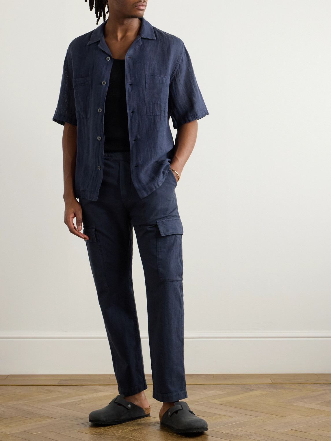 Shop Barena Venezia Solana Camp-collar Linen And Cotton-blend Gauze Shirt In Blue
