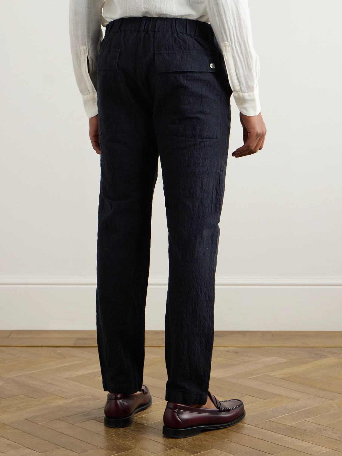 Shop Barena Venezia Slim-fit Straight-leg Cotton-blend Suit Trousers In Blue