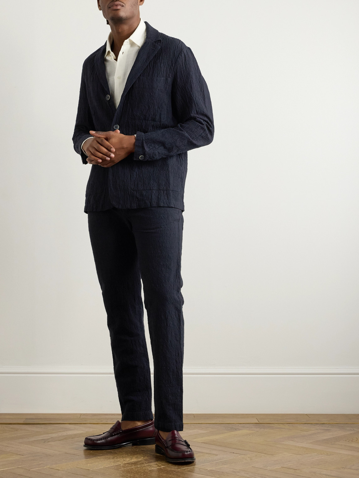 BARENA VENEZIA CRINKLED COTTON-BLEND SUIT JACKET