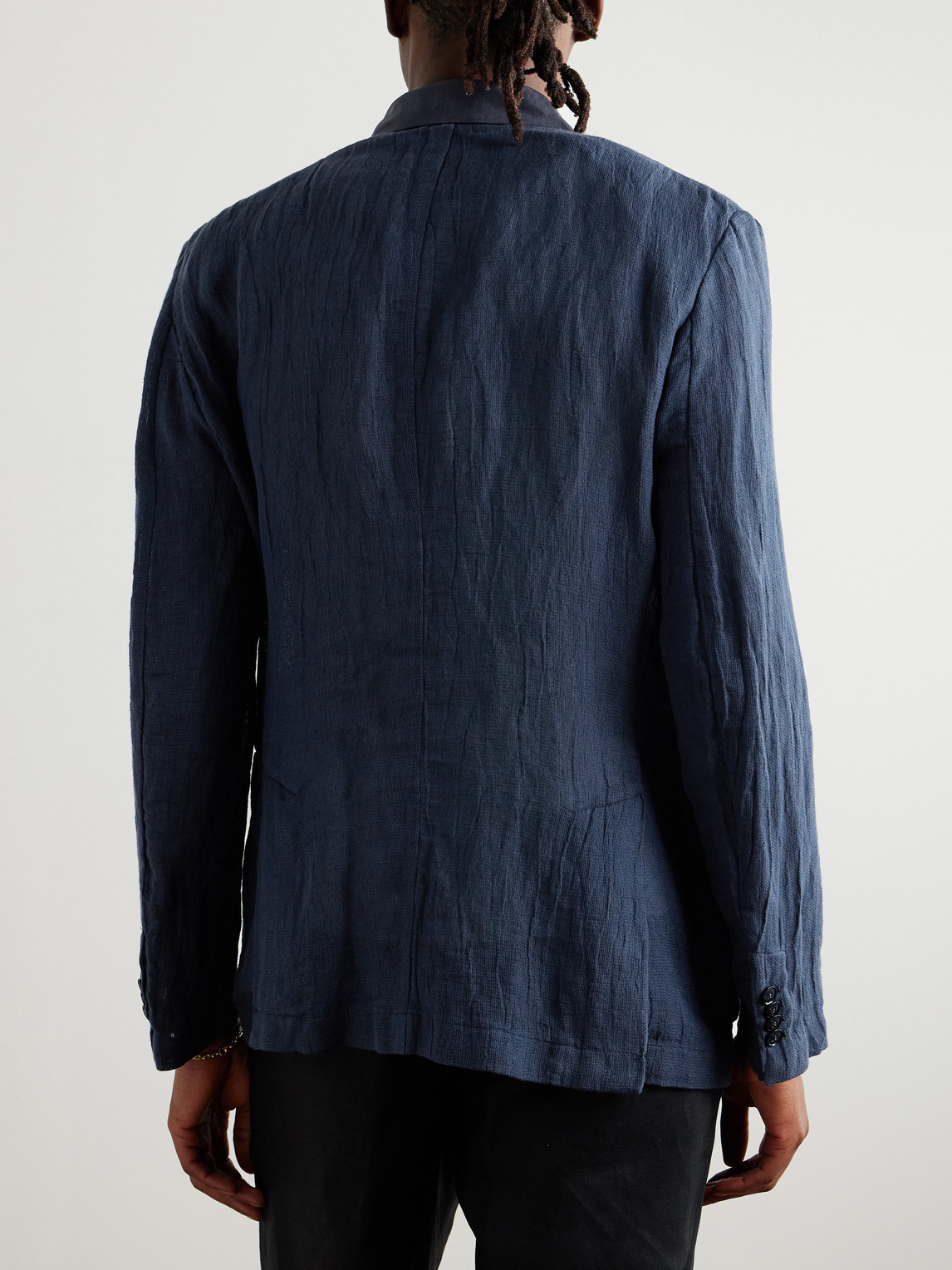 BARENA VENEZIA SIROCO DOUBLE-BREASTED SILK-TRIMMED LINEN AND COTTON-BLEND BLAZER