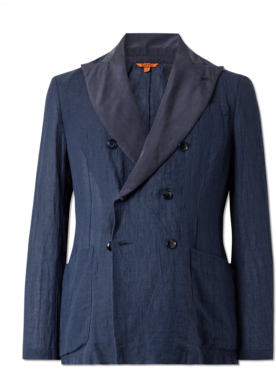 Barena Venezia Siroco Double-breasted Silk-trimmed Linen And Cotton-blend Blazer In Blue