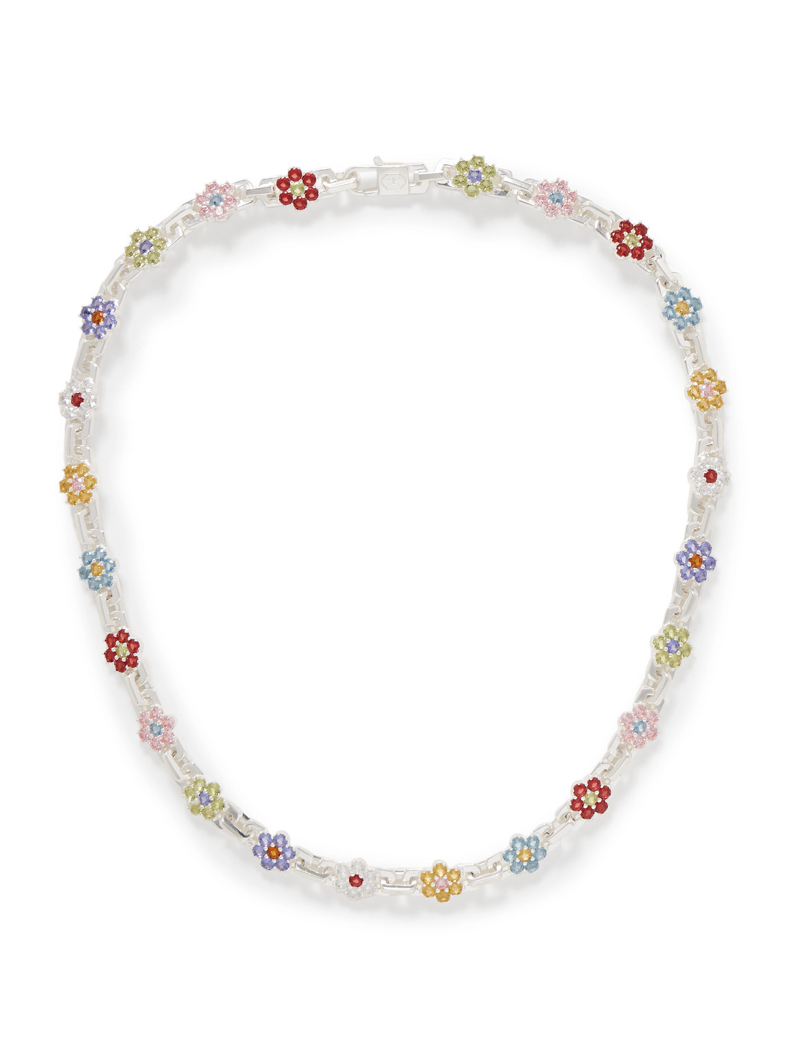 Hatton Labs Daisy Sterling Silver Laboratory-grown Crystal Necklace In Multi
