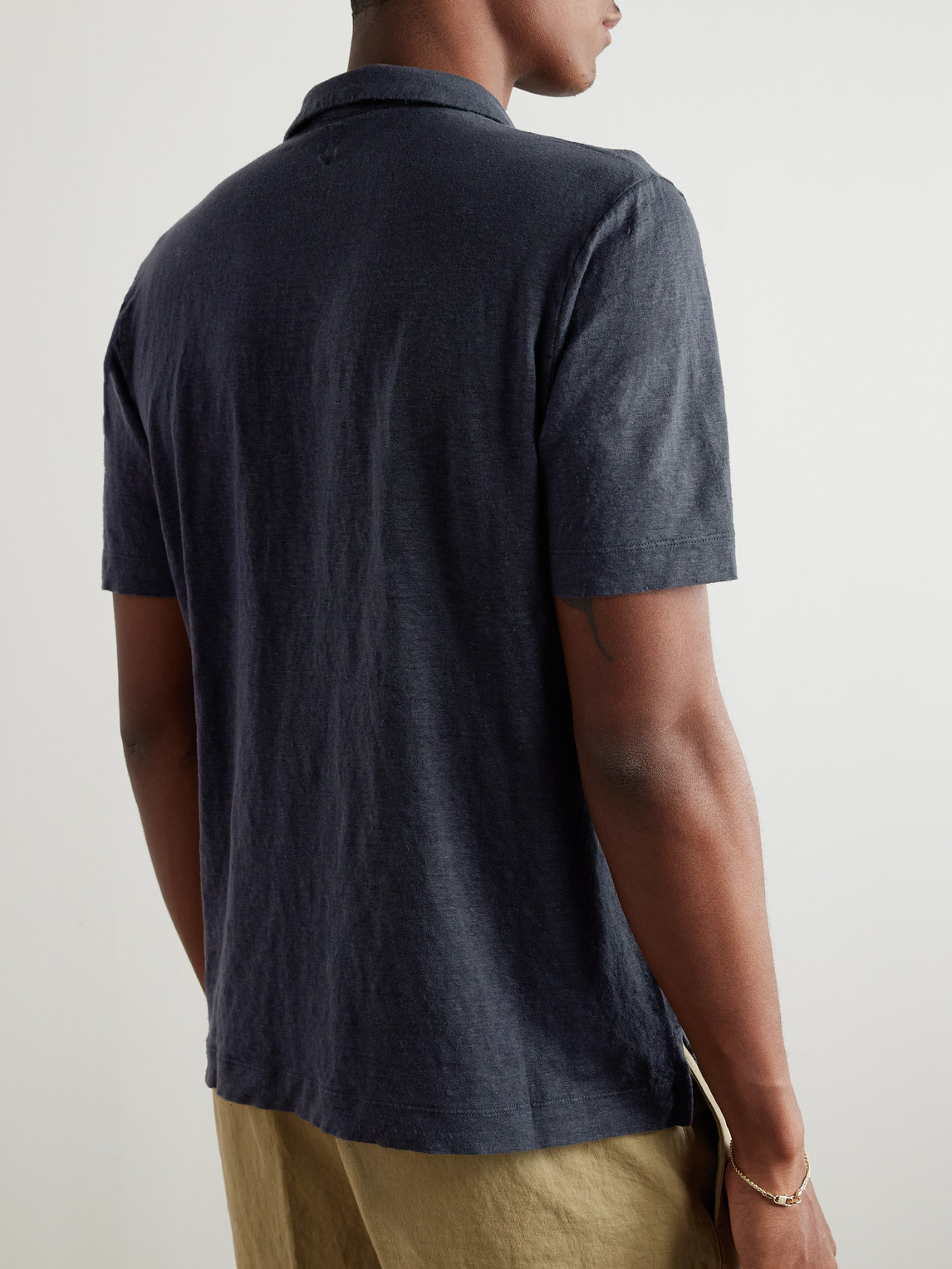 Canali Linen Polo Shirt In Blue