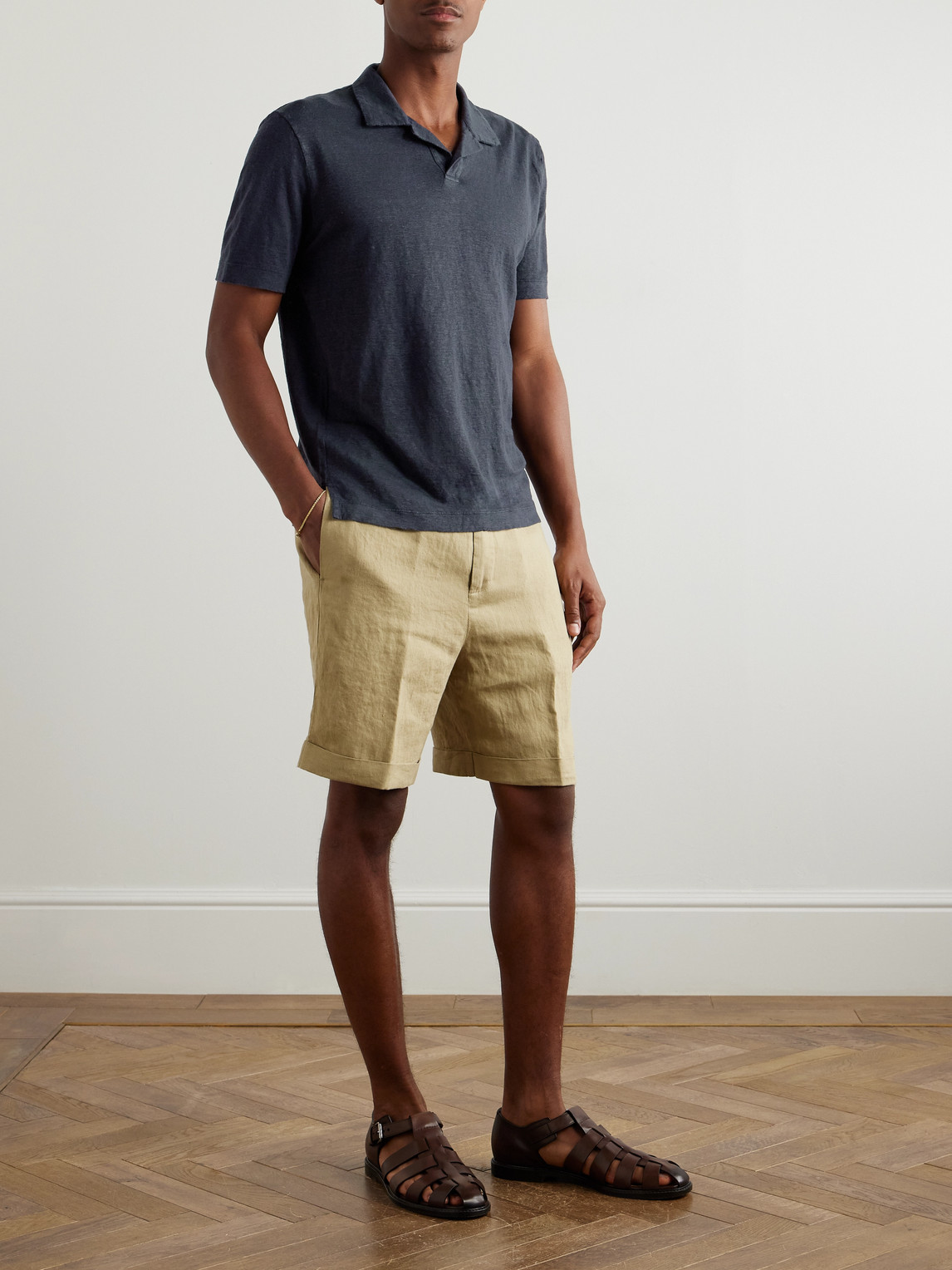 Canali Linen Polo Shirt In Blue