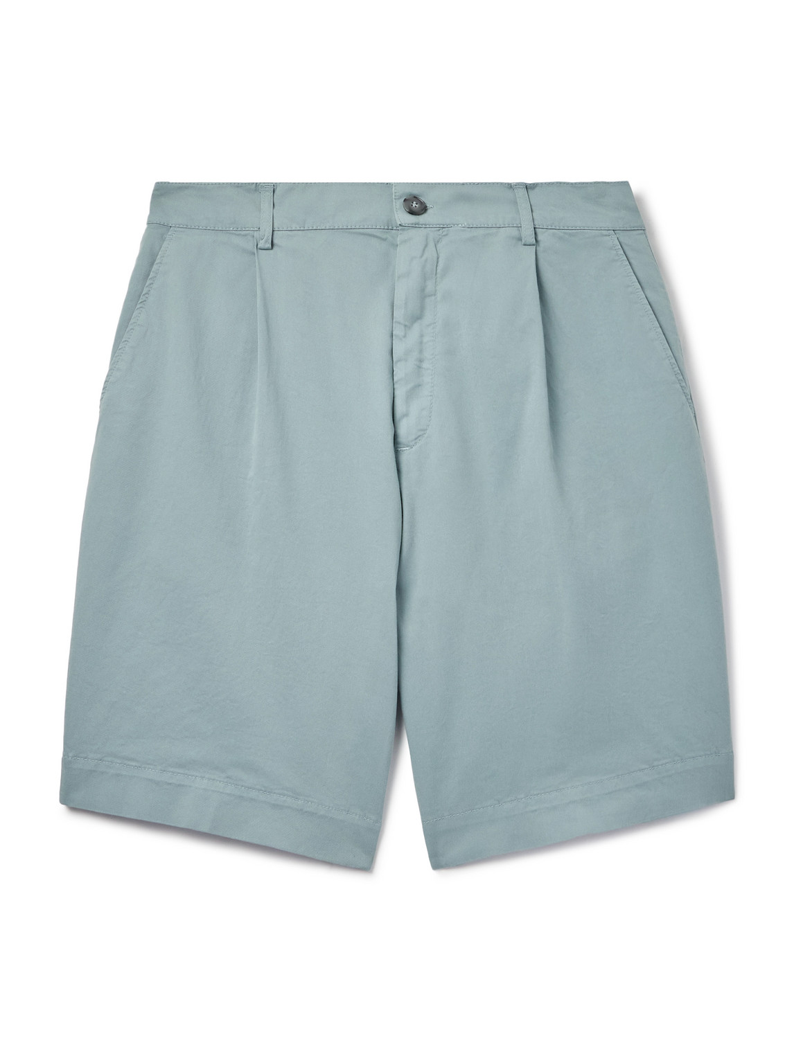 Straight-Leg Pleated Cotton-Blend Twill Shorts