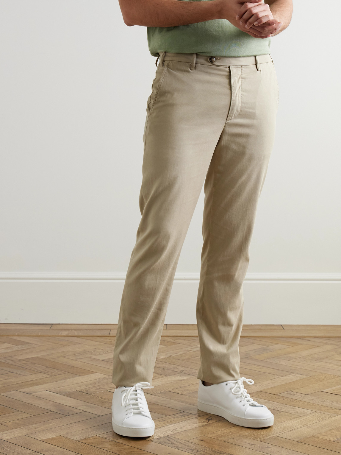 Canali Garment-dyed Stretch-lyocell And Cotton-blend Trousers In Neutrals