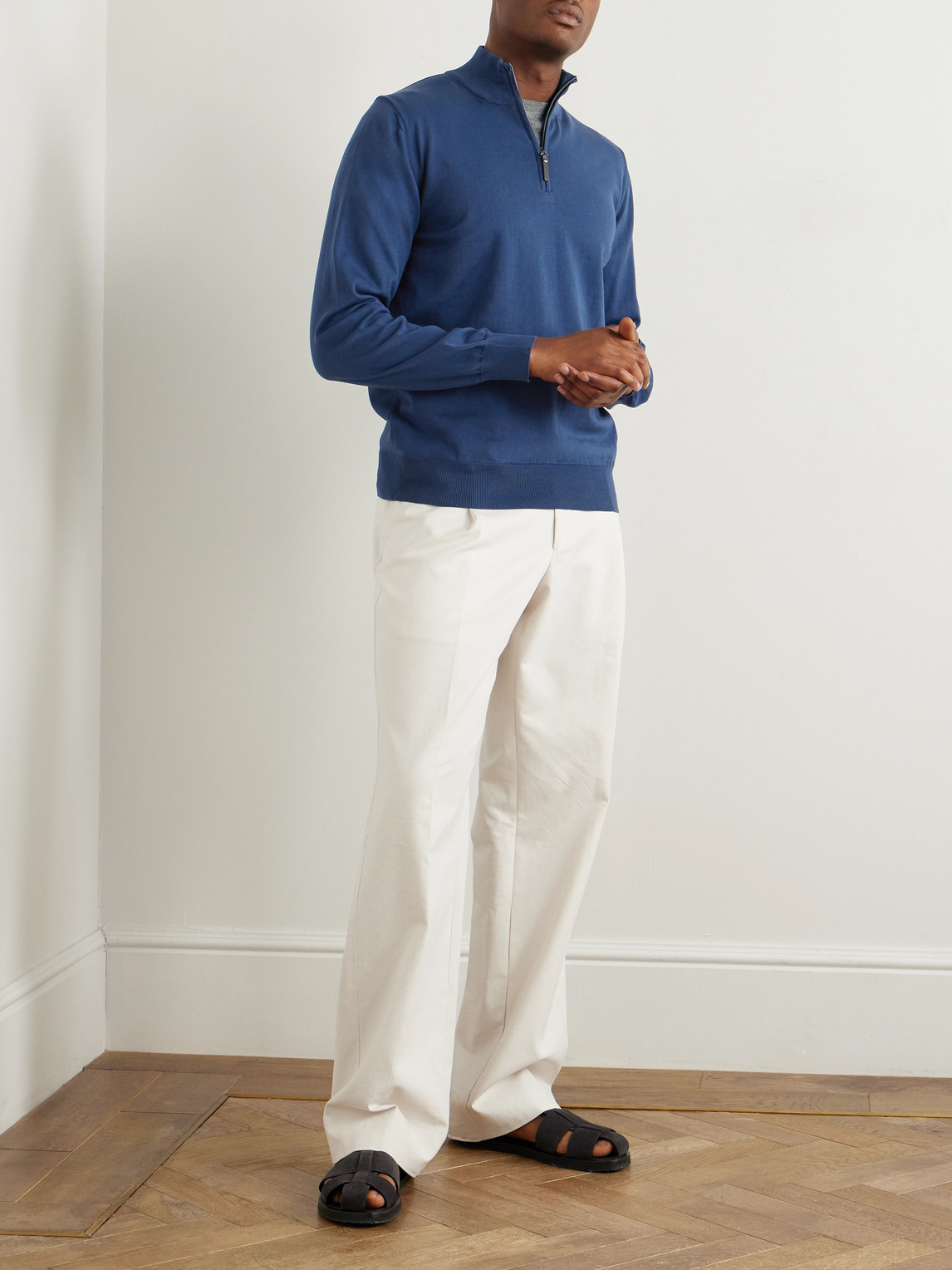 Canali Cotton Half-zip Sweater In Blue