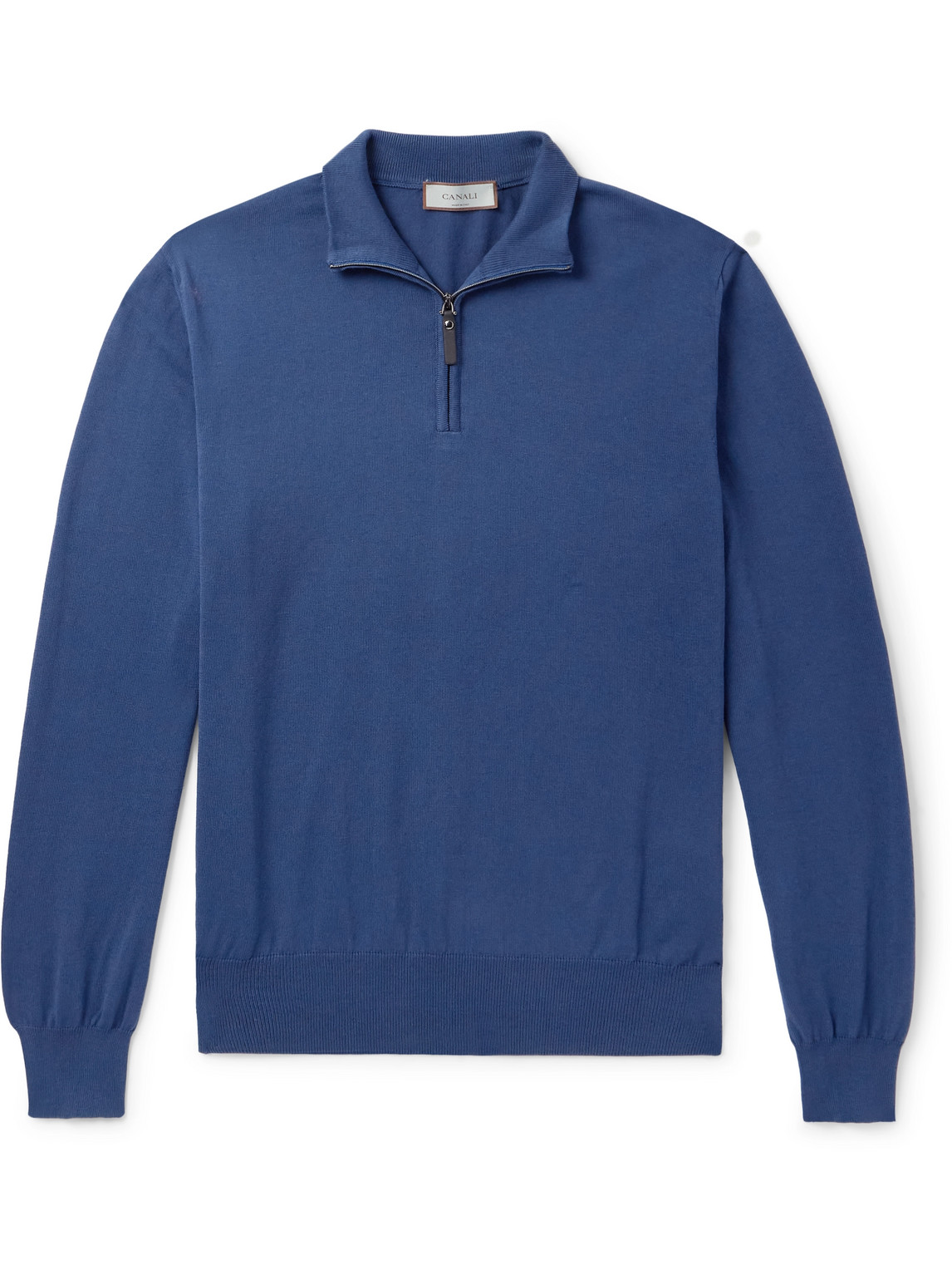 Canali Cotton Half-zip Sweater In Blue