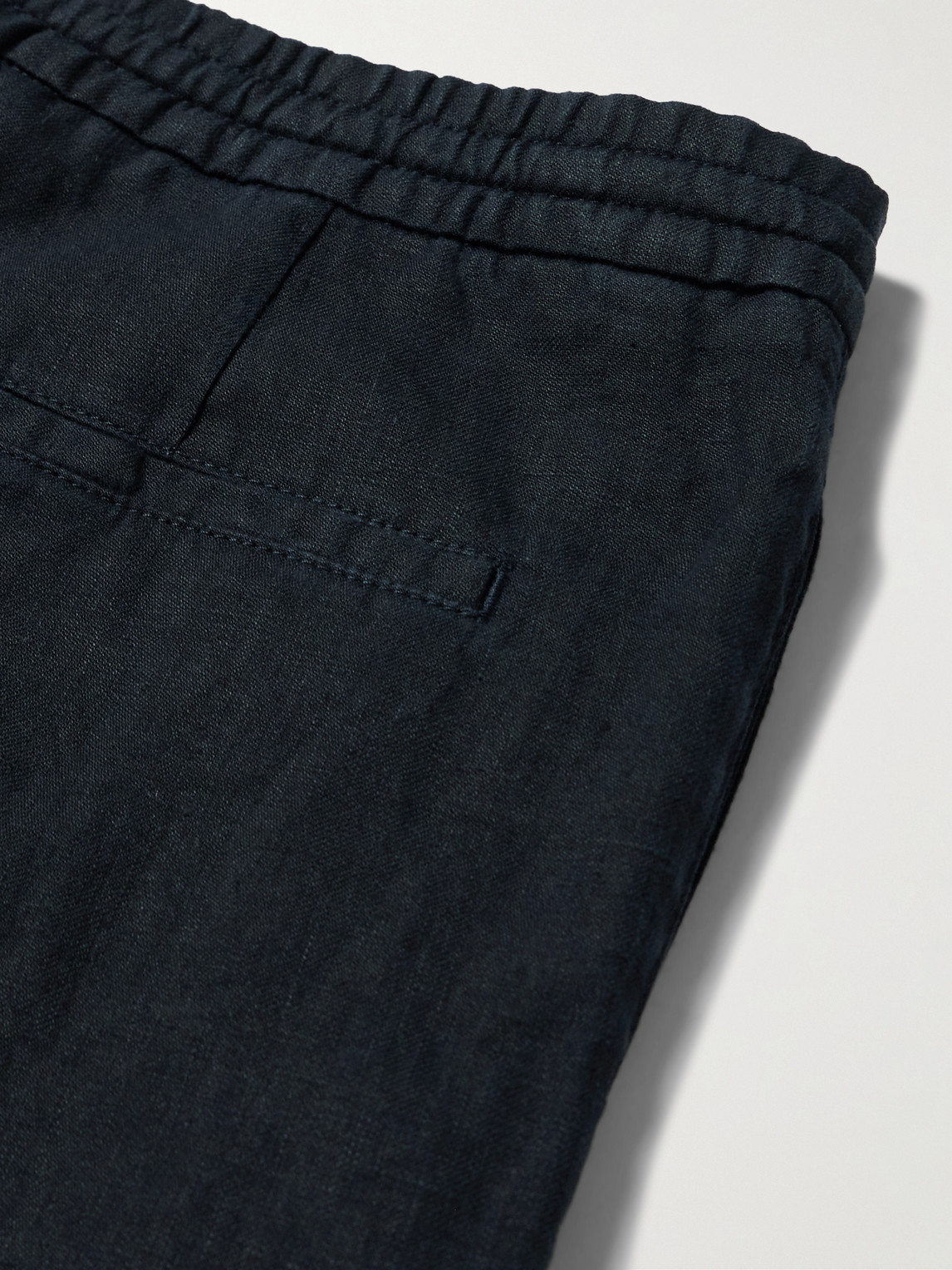 Canali Tapered Linen Drawstring Trousers In Blue