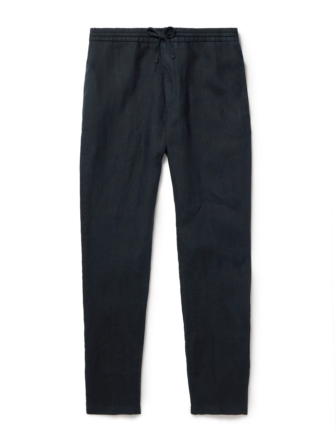 Canali Tapered Linen Drawstring Trousers In Blue