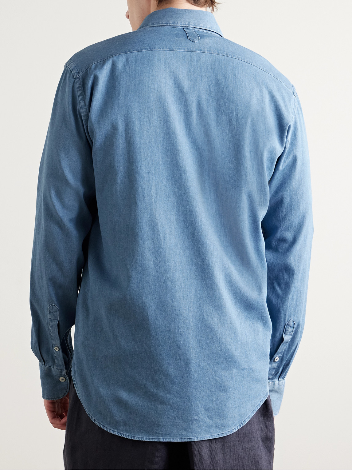 Canali Spread-collar Cotton-chambray Shirt In Blue