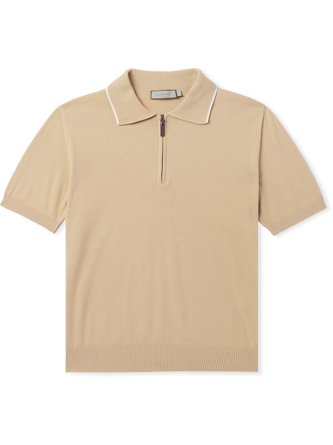 Canali Ribbed Cotton Polo Shirt In Neutrals