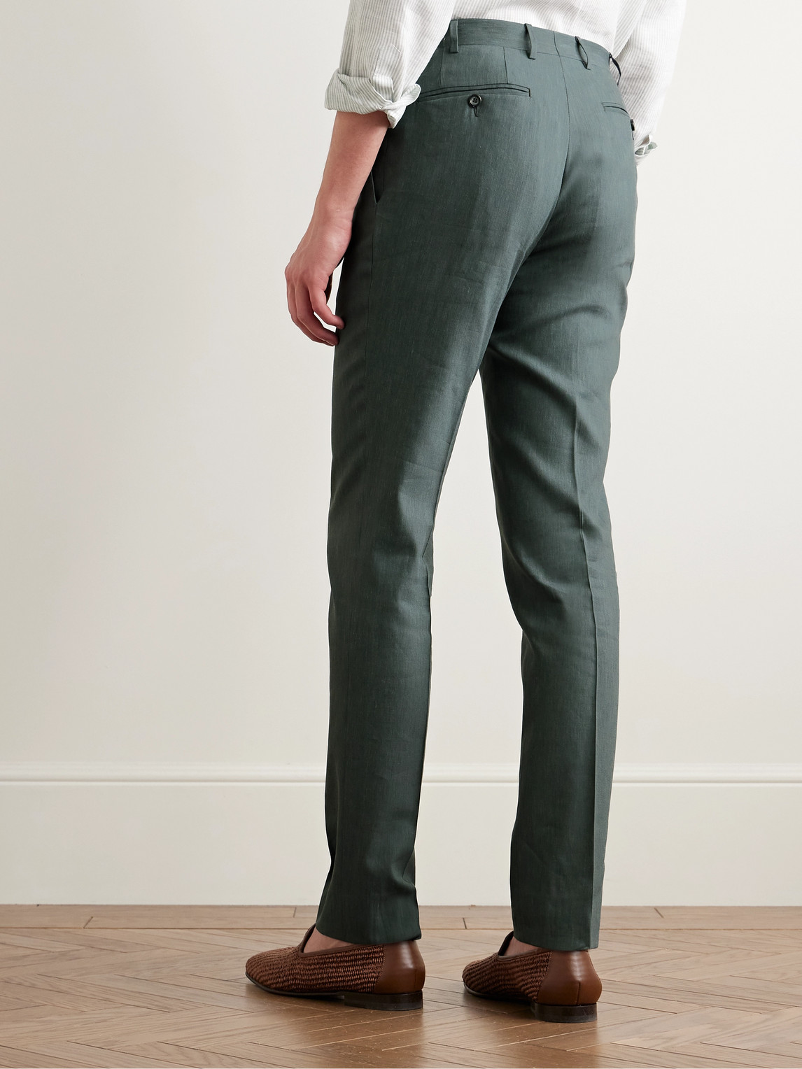 Canali Slim-fit Linen And Wool-blend Suit Trousers In Blue