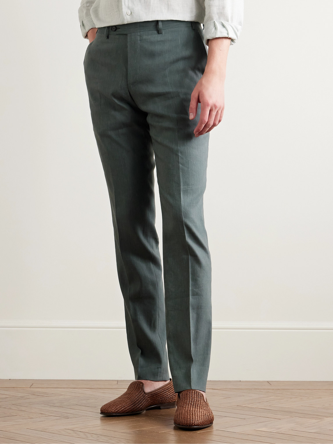 Canali Slim-fit Linen And Wool-blend Suit Trousers In Blue