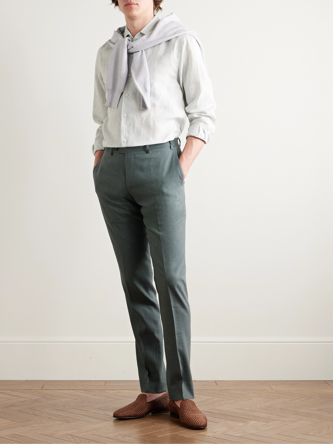 Canali Slim-fit Linen And Wool-blend Suit Trousers In Blue