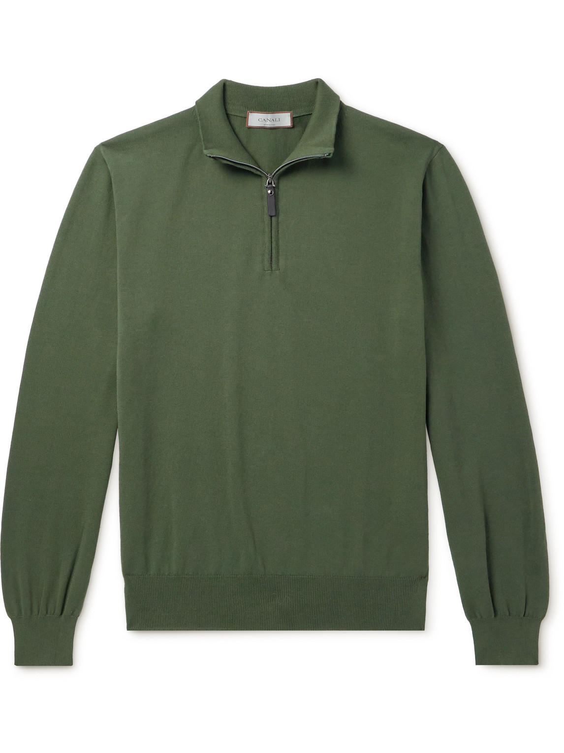 Canali Cotton Half-zip Sweater In Green