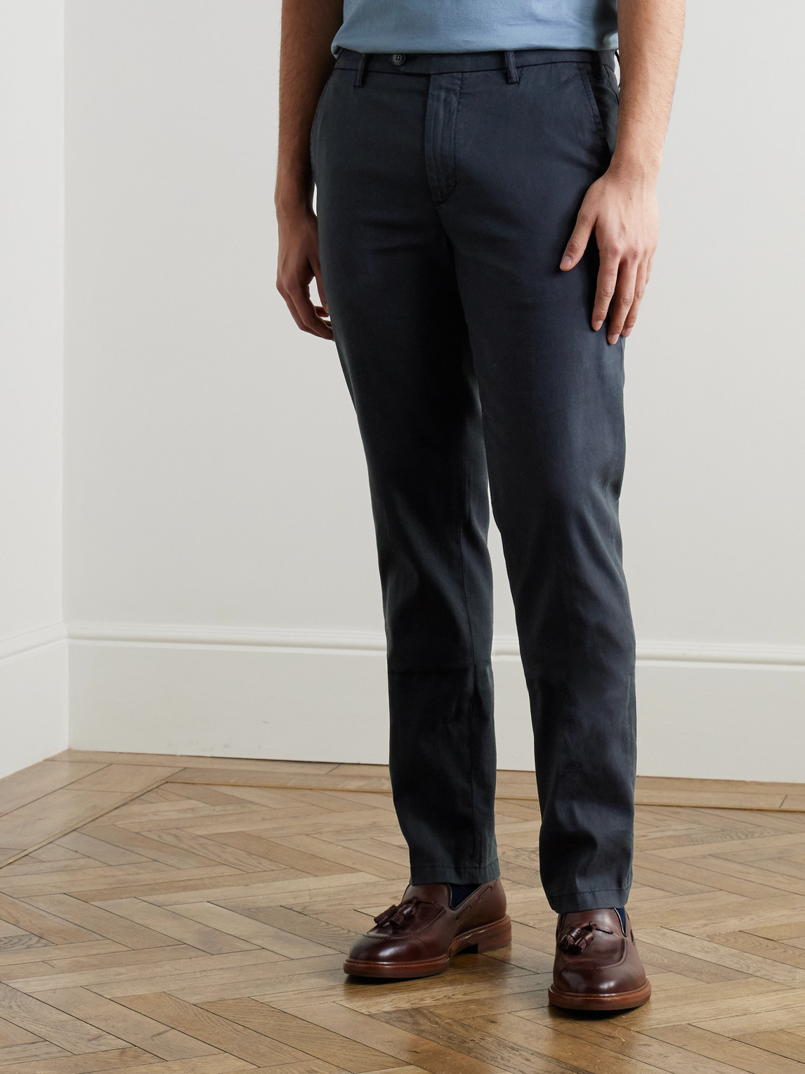 Canali Garment-dyed Stretch-lyocell And Cotton-blend Trousers In Blue