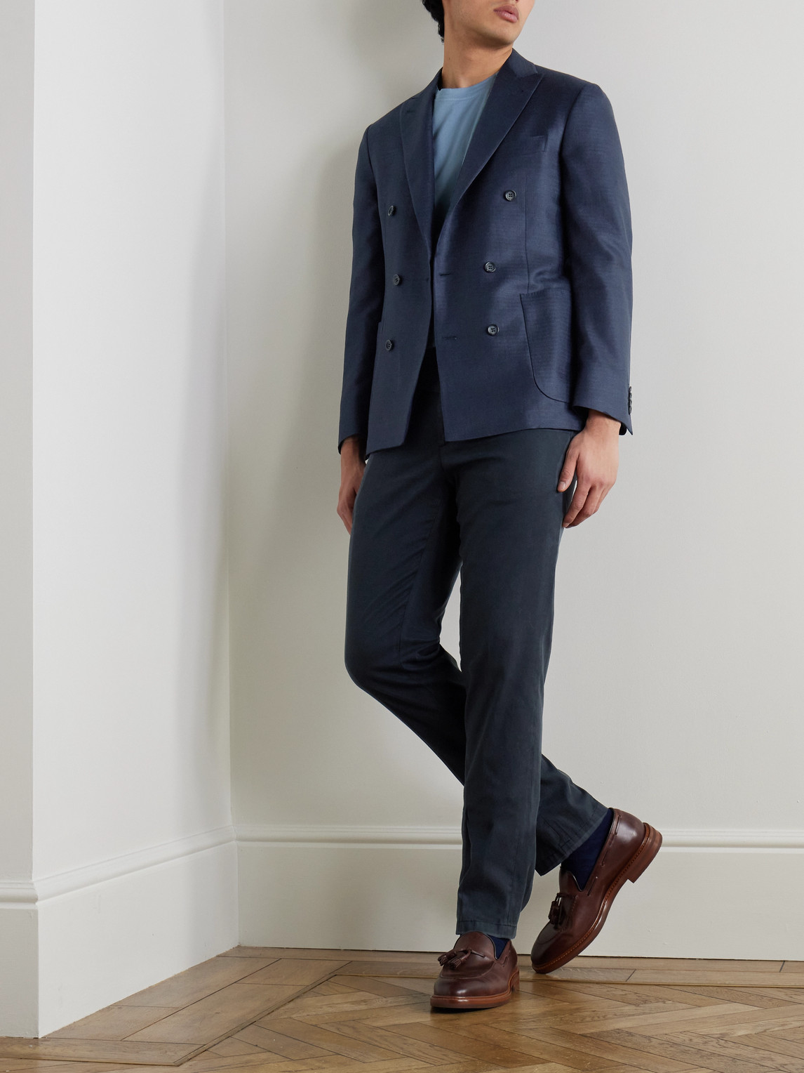 Canali Garment-dyed Stretch-lyocell And Cotton-blend Trousers In Blue