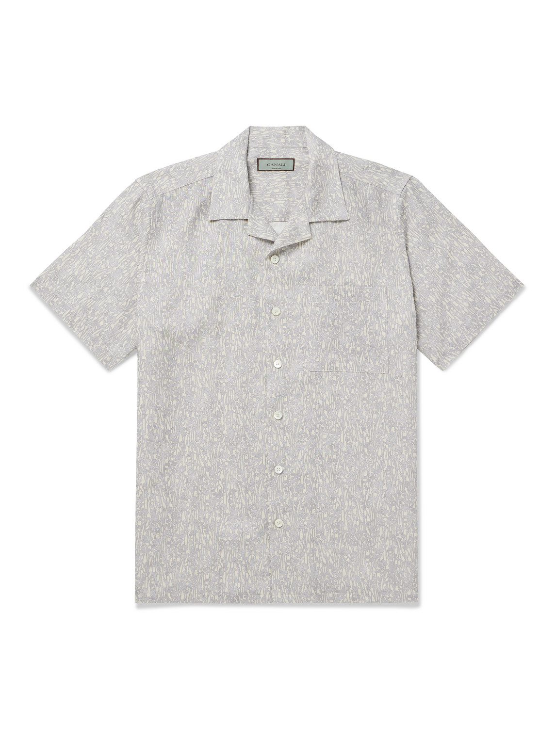 Canali Camp-collar Printed Linen And Cotton-blend Shirt In Gray