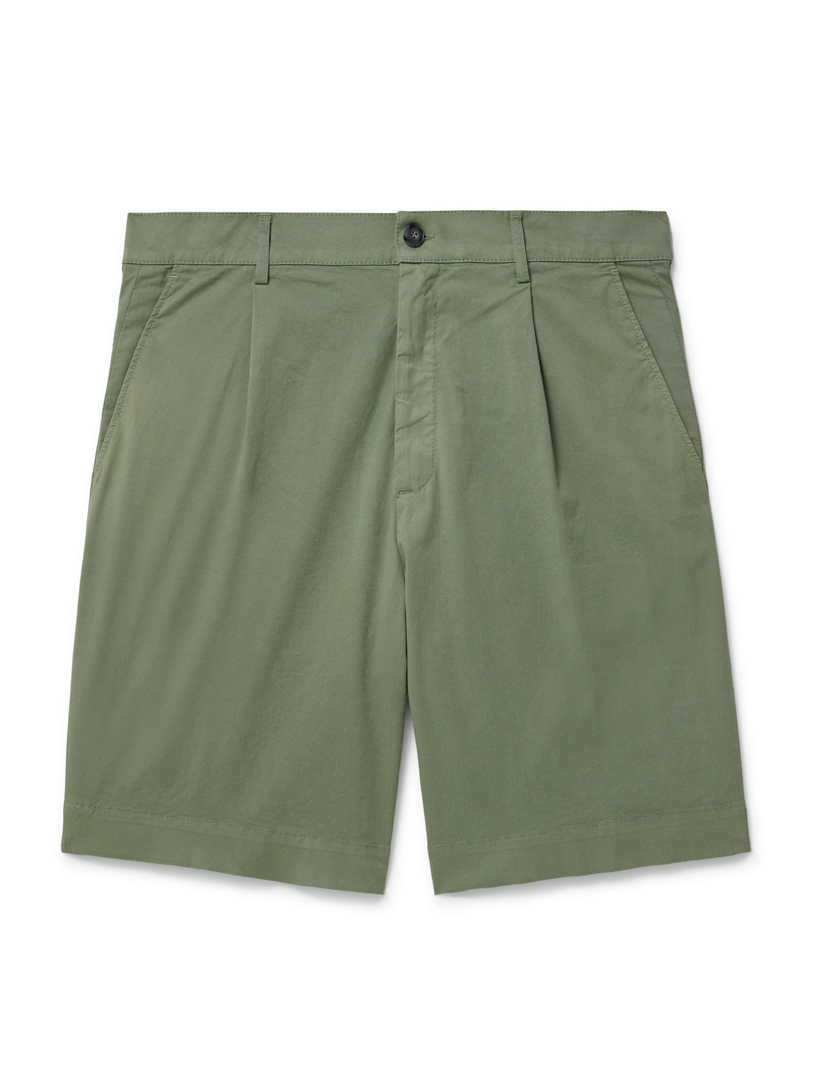 Slim-Fit Straight-Leg Pleated Stretch-Cotton Shorts