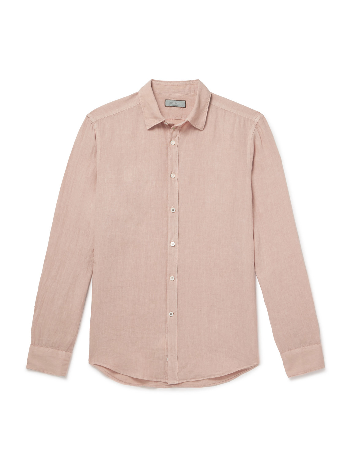 Canali Garment-dyed Linen Shirt In Pink
