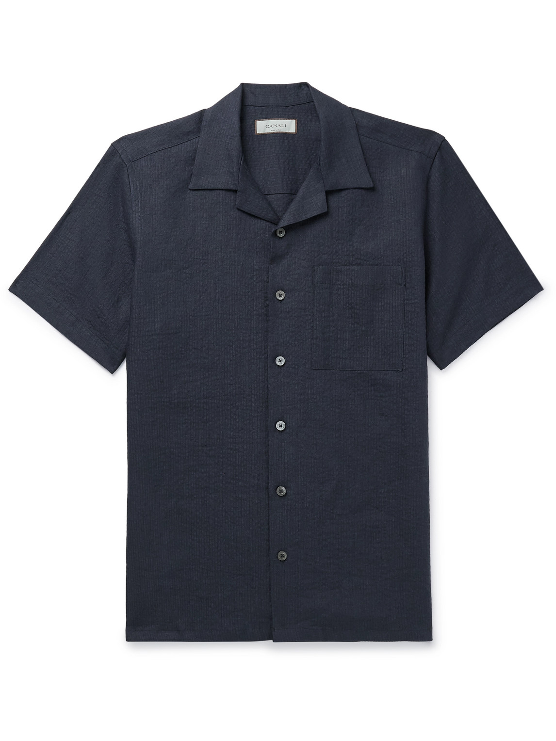 Canali Camp-collar Linen-seersucker Shirt In Blue