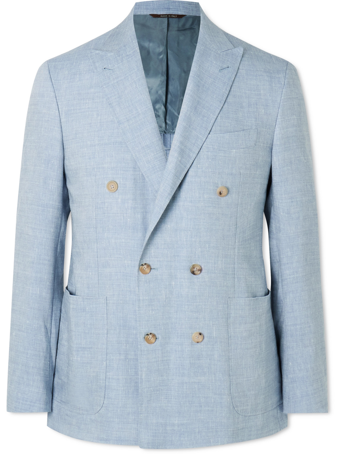 Canali Kei Unstructured Double-breasted Linen And Wool-blend Blazer In Blue