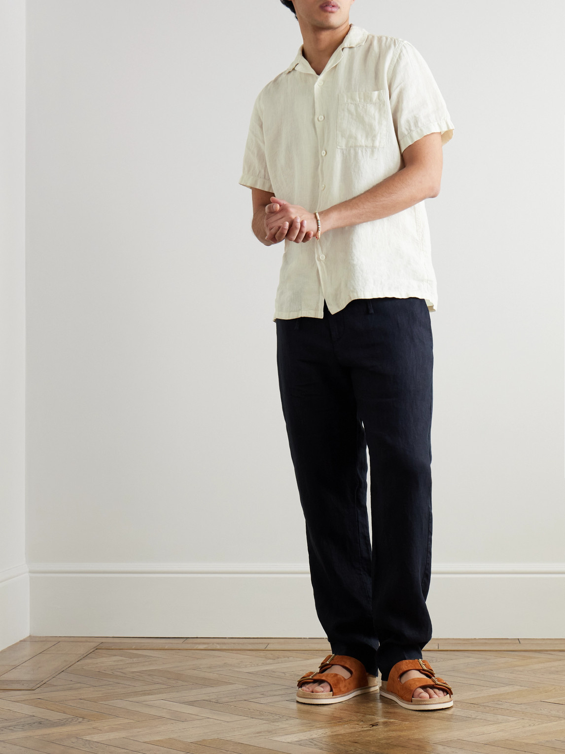 Canali Camp-collar Garment-dyed Linen Shirt In Neutrals