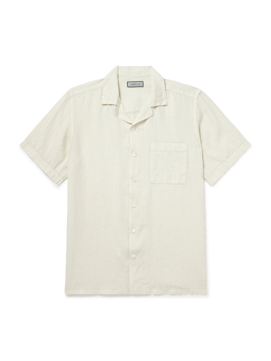 Canali Camp-collar Garment-dyed Linen Shirt In Neutrals
