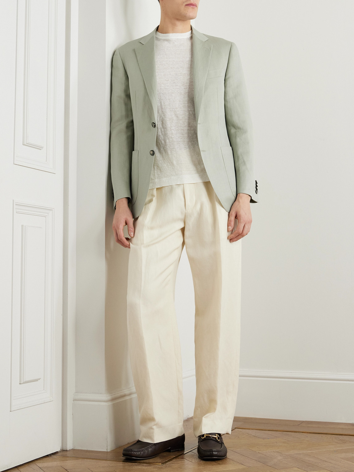 Canali Kei Unstructured Linen And Silk-blend Blazer In Green