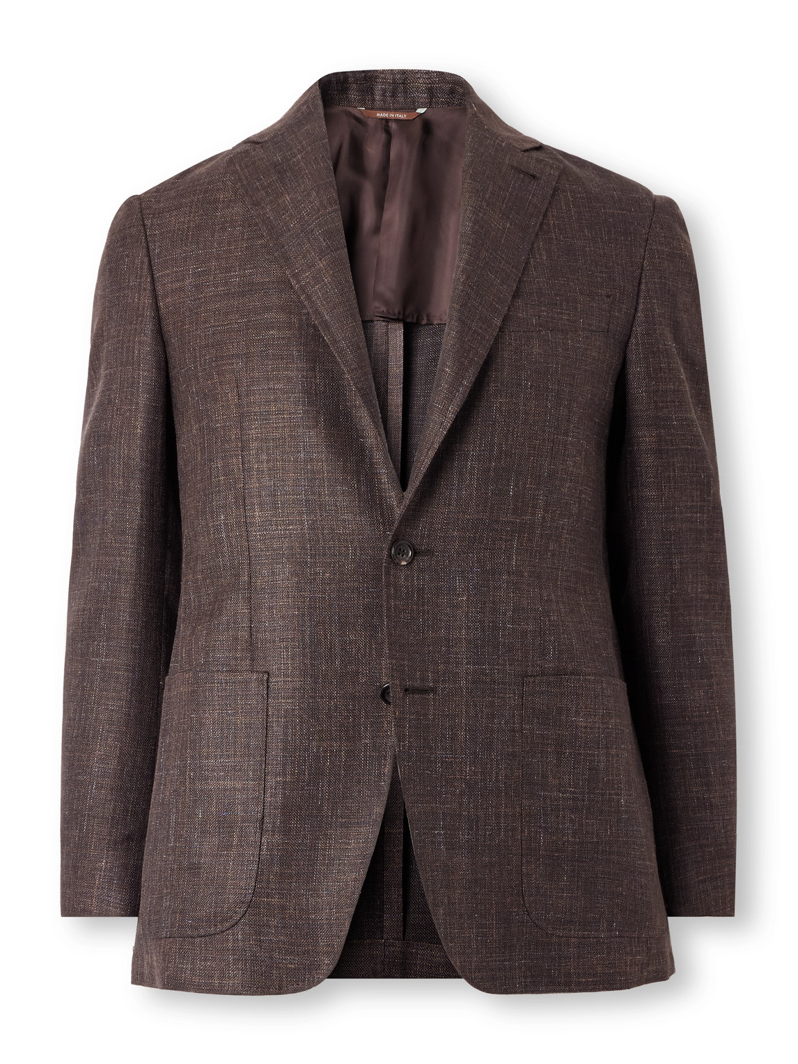 Canali Kei Unstructured Wool, Silk And Linen-blend Blazer In Brown
