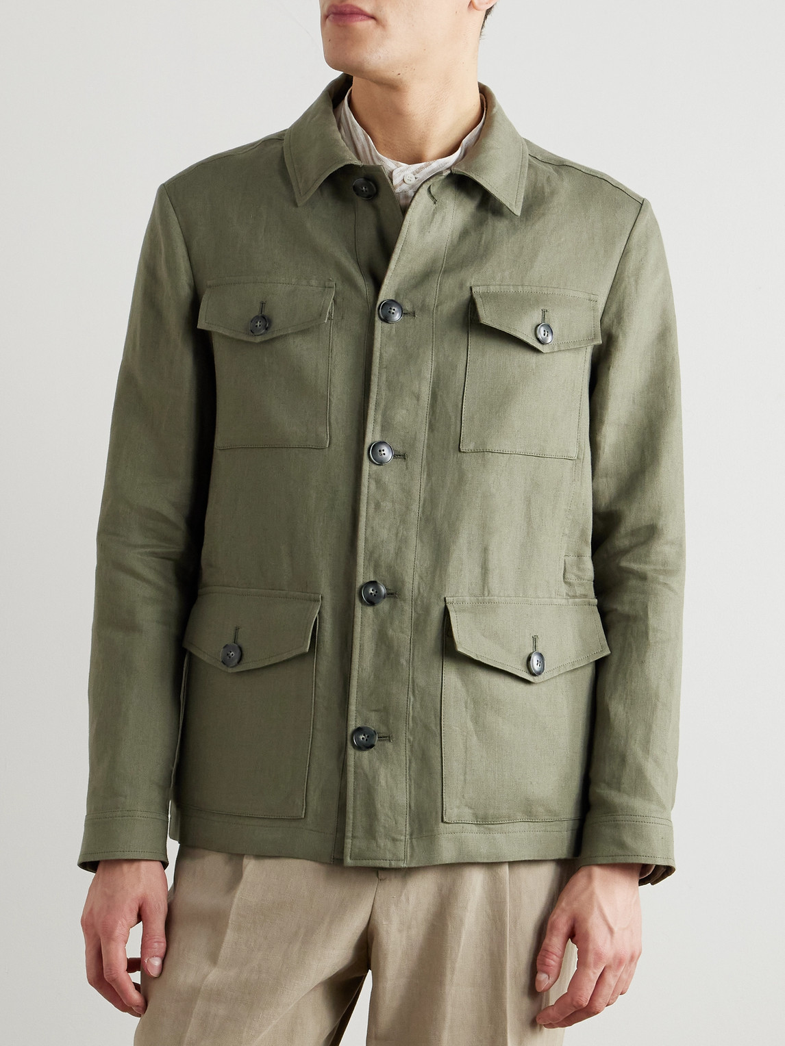 Canali Veste En Lin Vert Sauge In Green