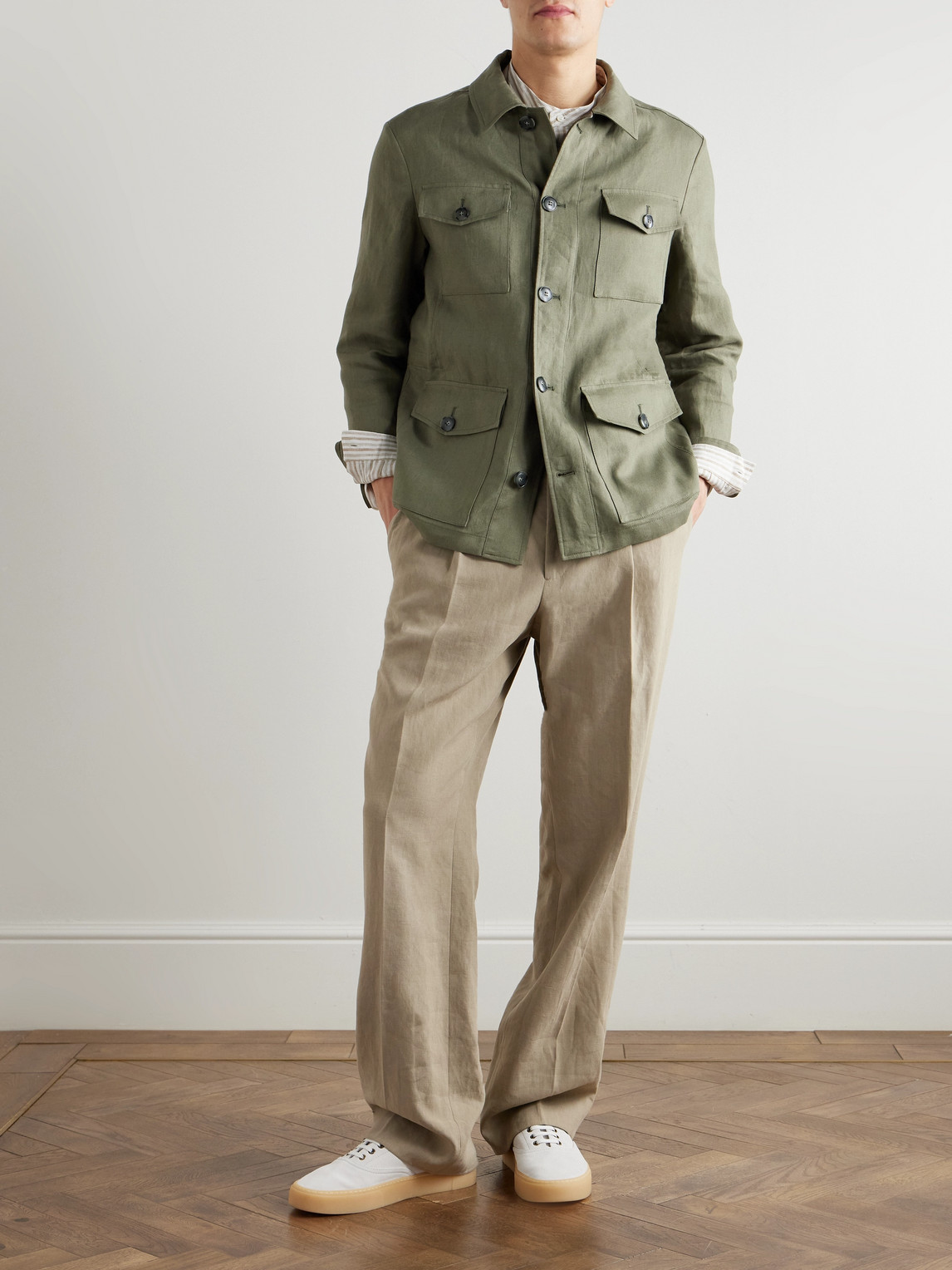 Canali Veste En Lin Vert Sauge In Green