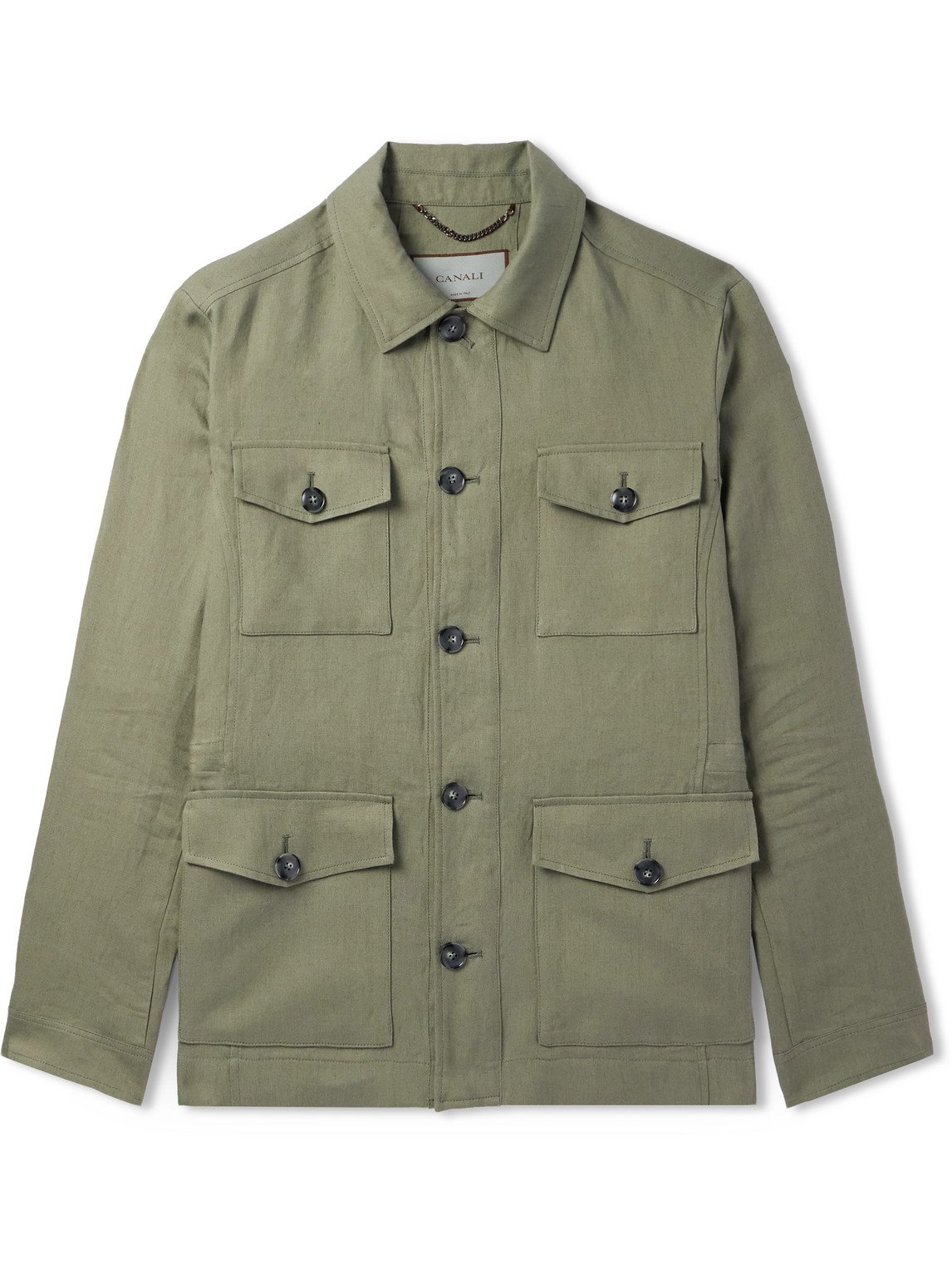 Canali Veste En Lin Vert Sauge In Green