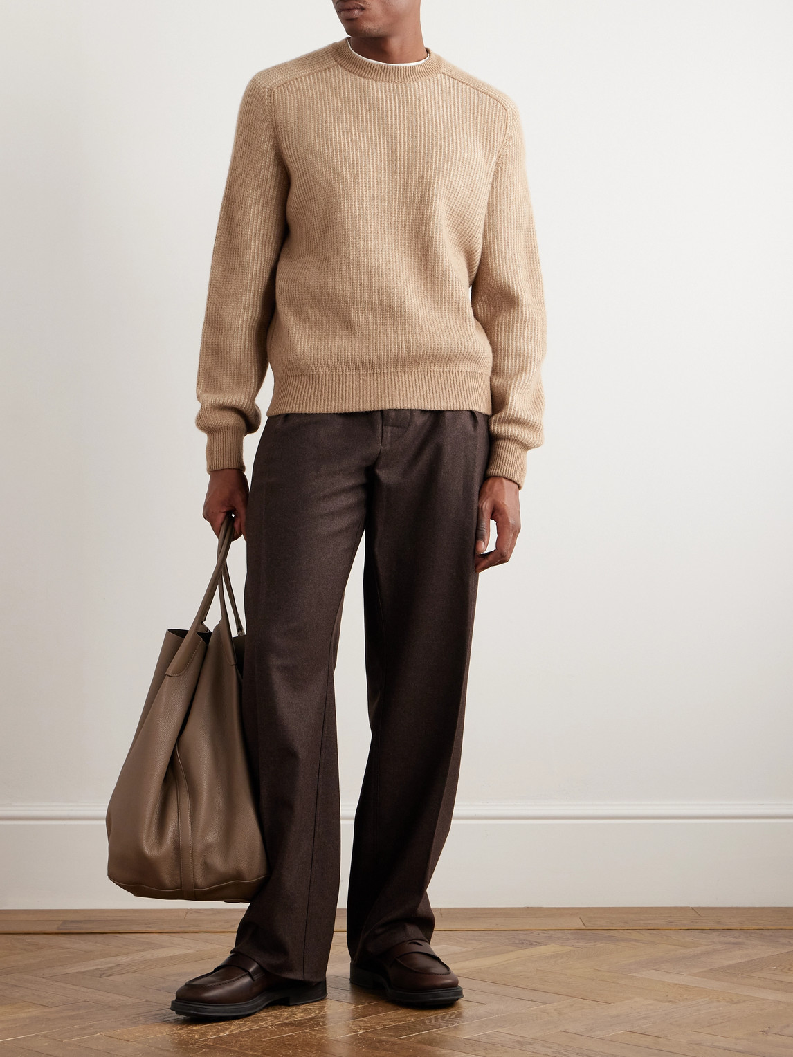 Shop Loro Piana Col D'olen Waffle-knit Camel Hair Sweater In Neutrals