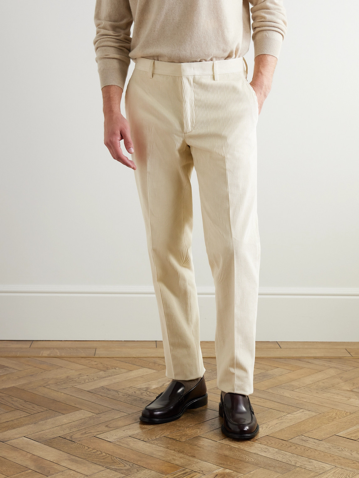 Loro Piana Jarno Straight-leg Cotton-corduroy Trousers In Neutrals