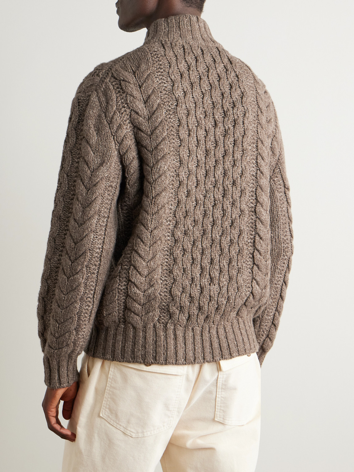 Loro Piana Cable-knit Cashmere Half-zip Sweater In Brown