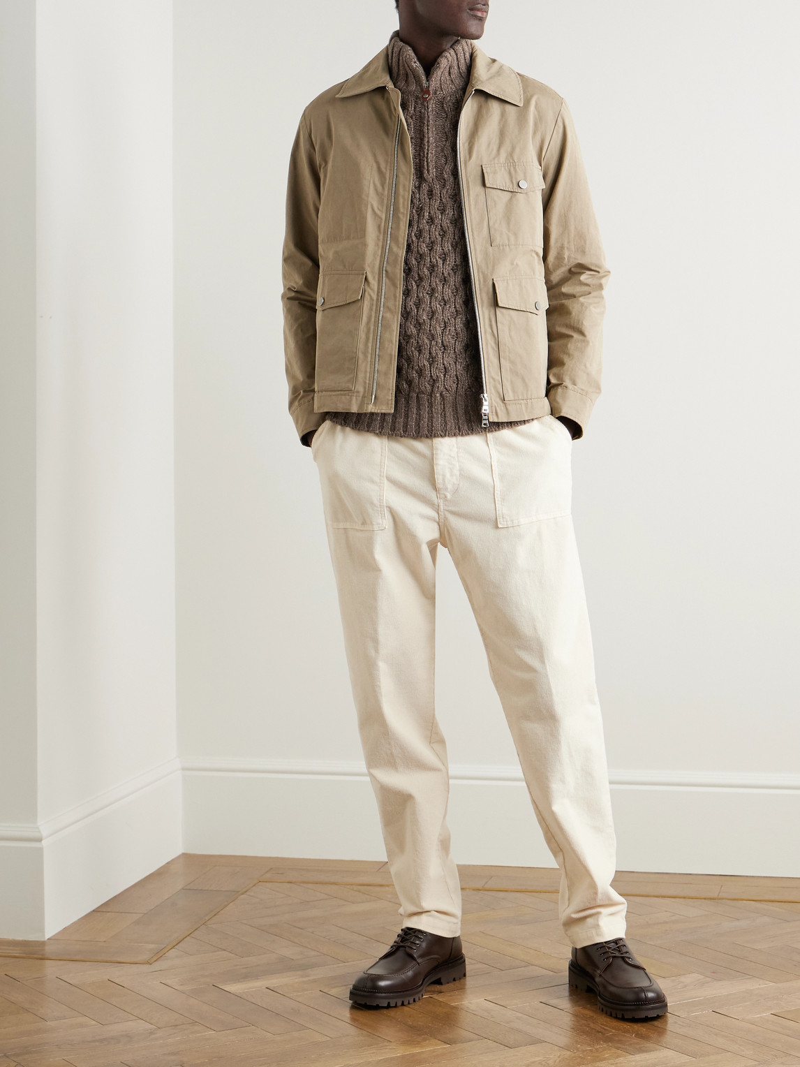 Loro Piana Cable-knit Cashmere Half-zip Sweater In Brown