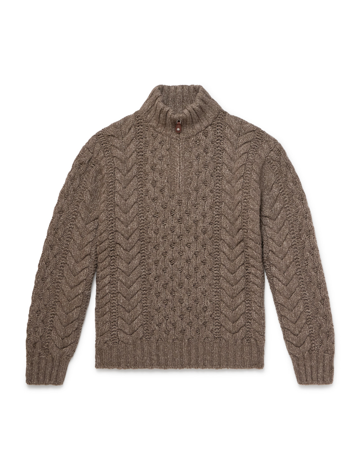 Loro Piana Cable-knit Cashmere Half-zip Sweater In Brown