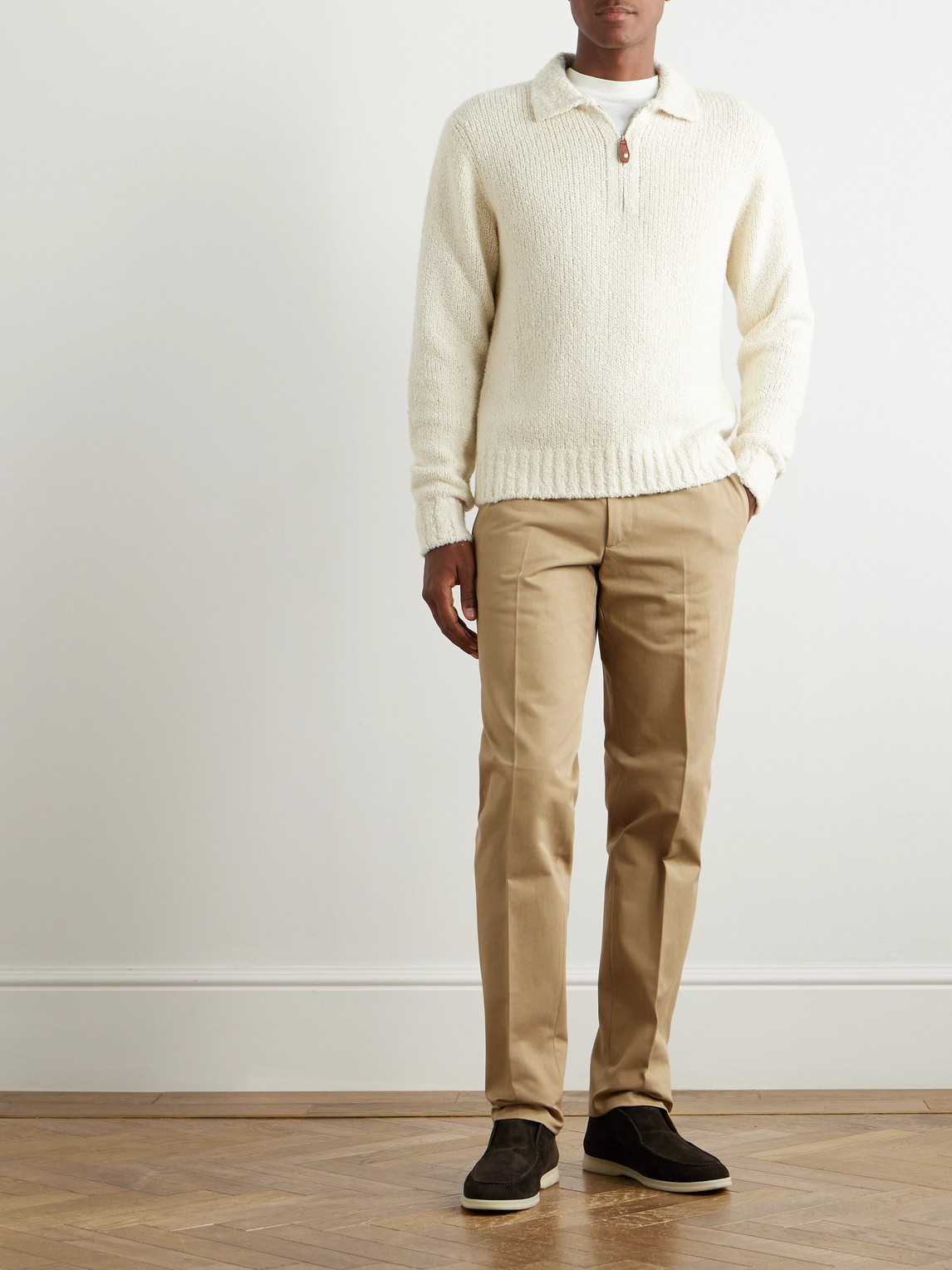 Shop Loro Piana Folecchio Cashmere And Silk-blend Half-zip Sweater In Neutrals