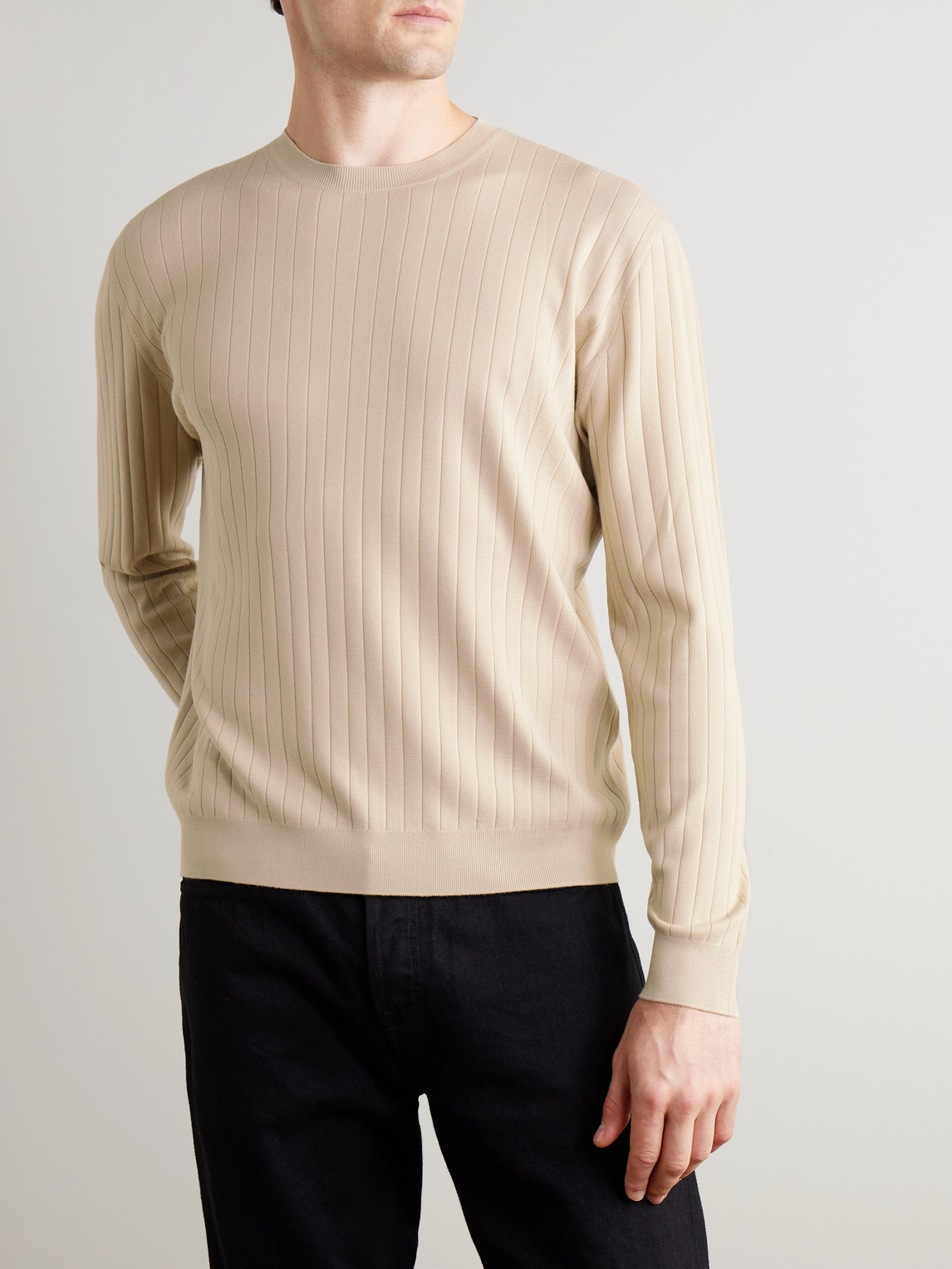 Loro Piana Riva Valdobbia Ribbed Virgin Wool Sweater In Neutrals