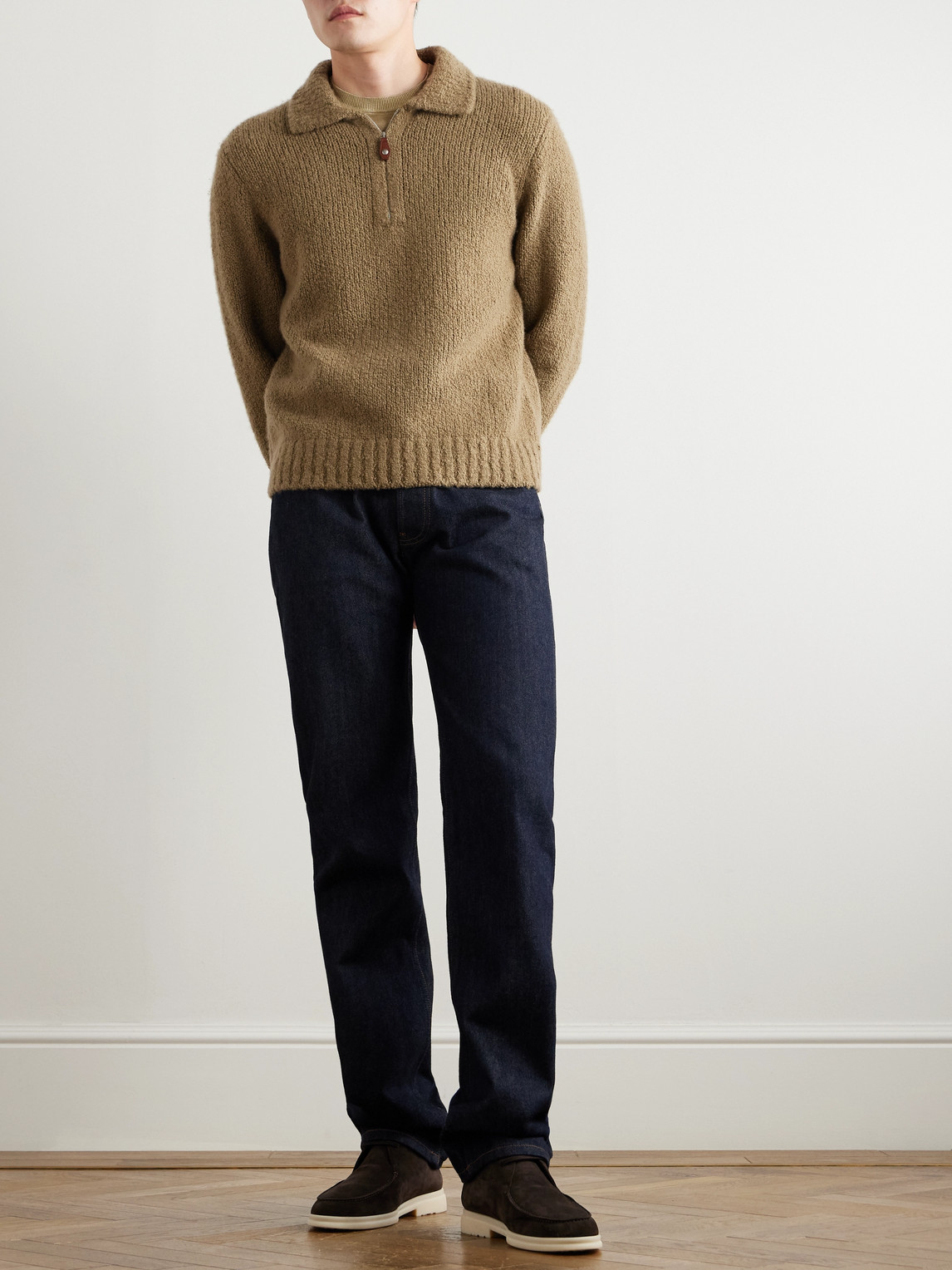 Loro Piana Folecchio Cashmere And Silk-blend Half-zip Sweater In Brown