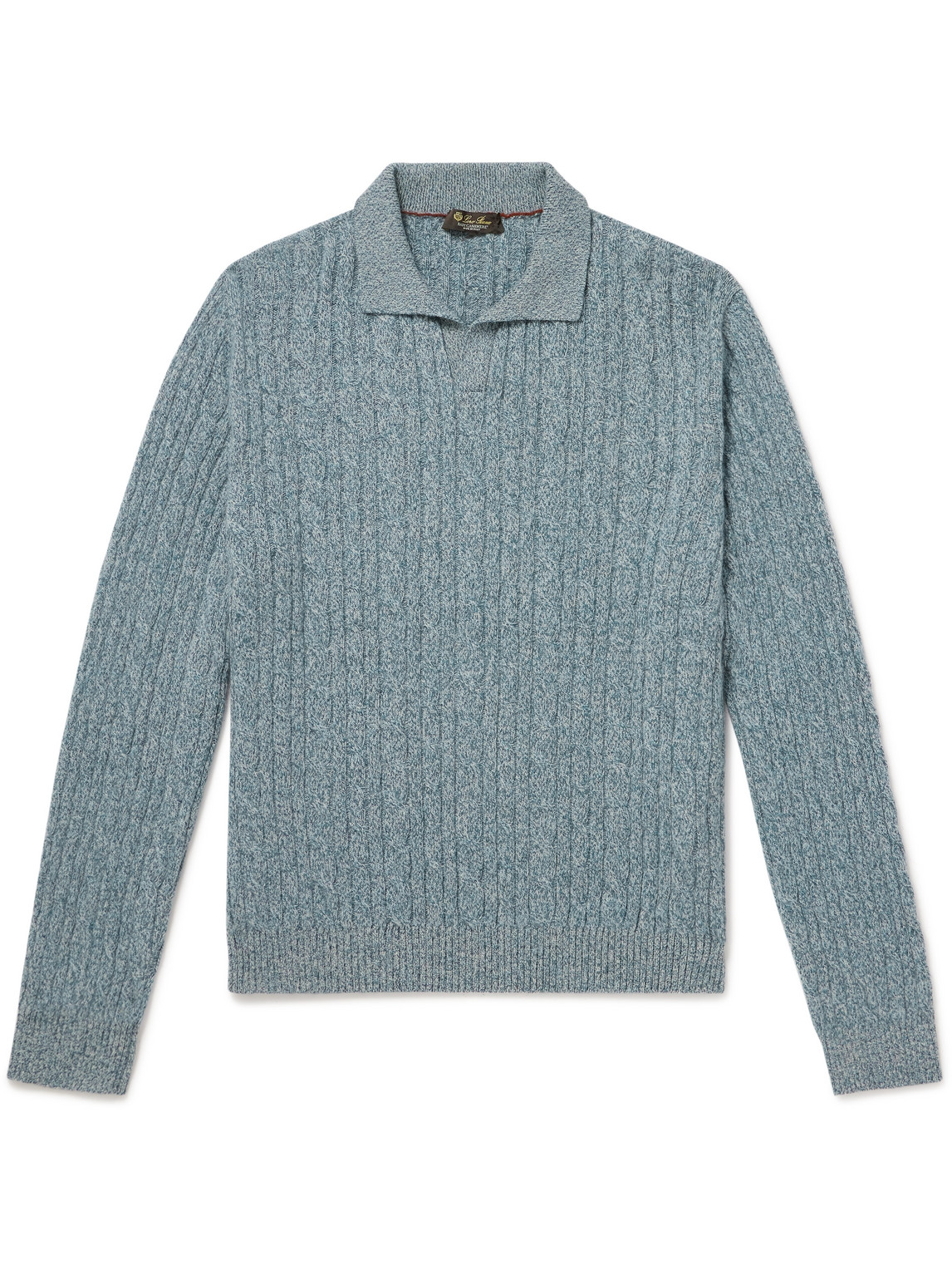 Loro Piana Cable-knit Cashmere Polo Sweater In Blue